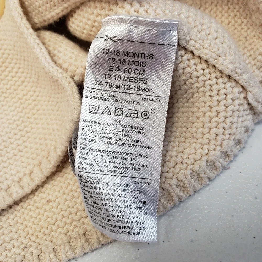 Baby Gap Knit Button Sweater with Bear Ears Size 12-18 Months